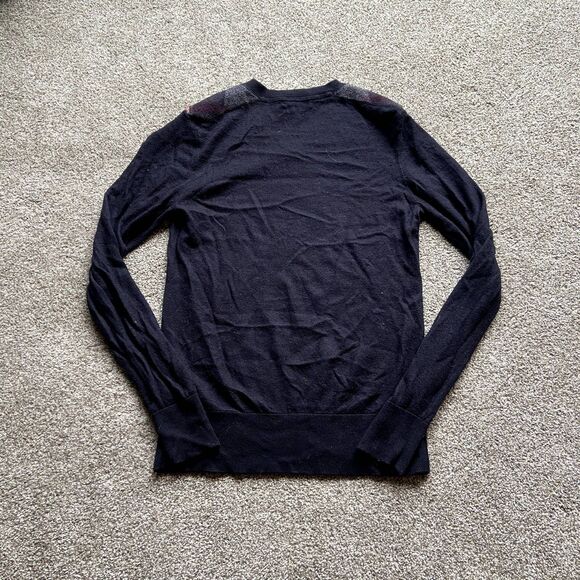 BURBERRY BRIT BLACK CHECKERED V NECK CASHMERE SWEATER SZ SMALL - Picture 4 of 8